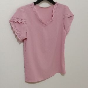 Pink Lace Trim Women's Top